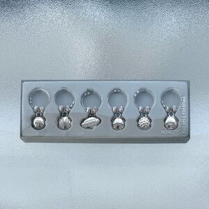 Sports Balls Themed Silver-Tone Metal Wine Charms ~ Set of 6